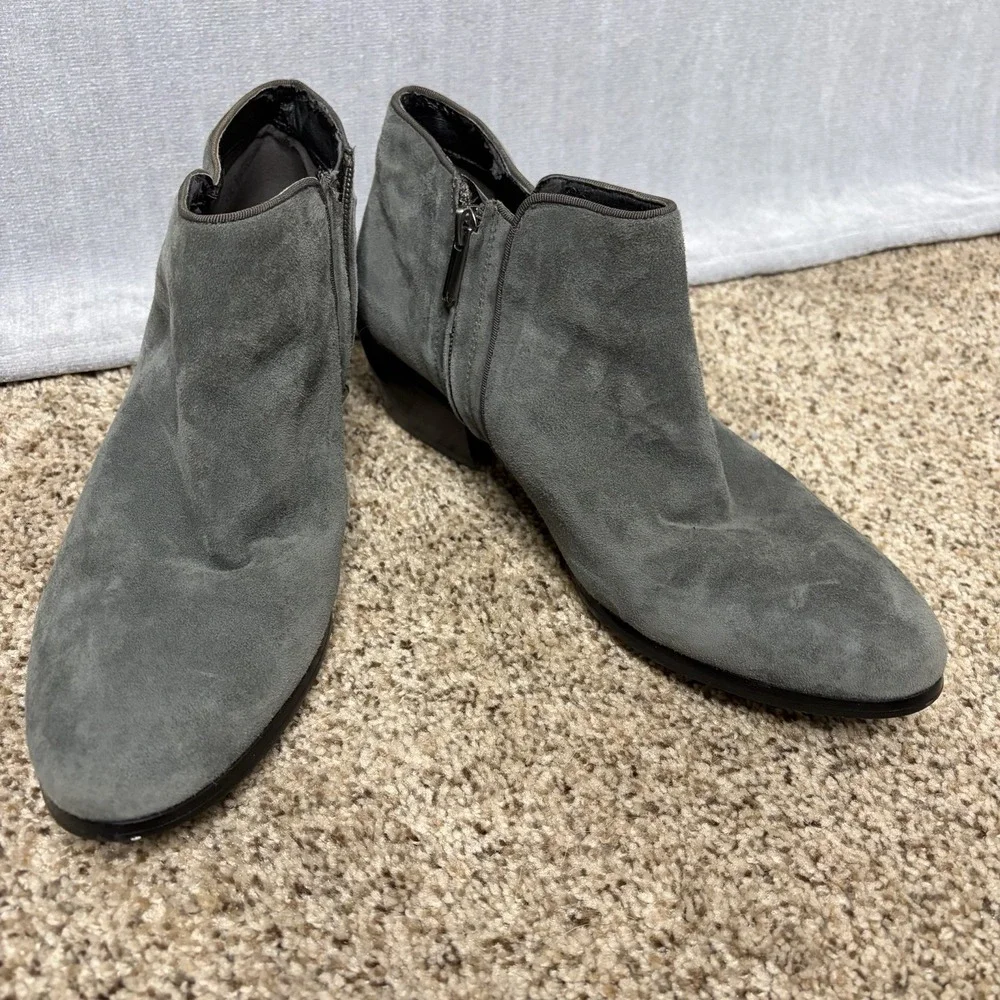 Sam Edelman Women's Petty Boots Size 9 Dark Gray Suede Bootie Block Low Heel